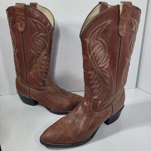 Vtg Bronco Men's 11 D Western Cowboy Boots Brown Elephant Print Made in USA